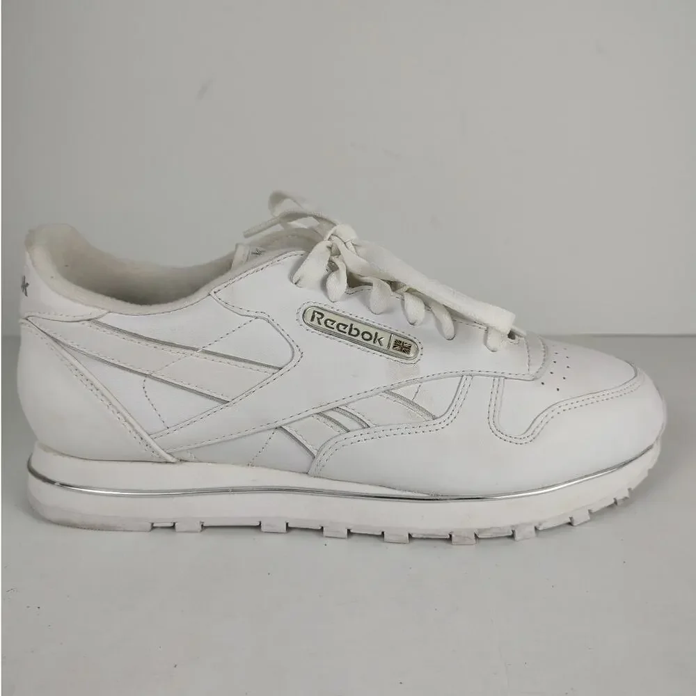 VTG 90s Reebok Classic leather chromed white sneakers womens 9.5 OG box